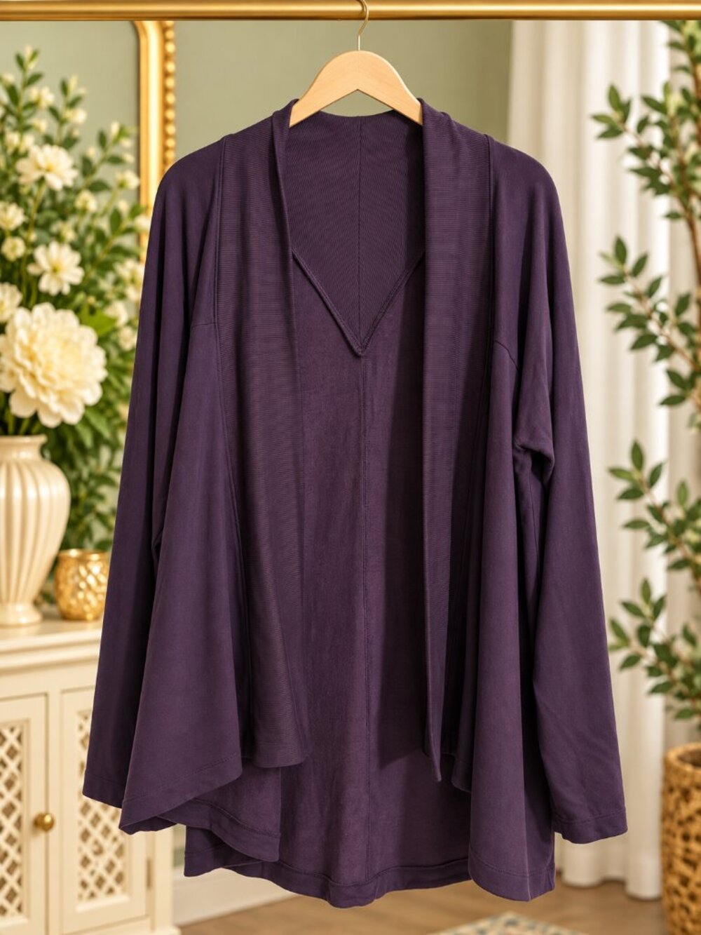 Active Life Regal Plum Open Front Draped Cardigan XL Modal Blend Athleisure
